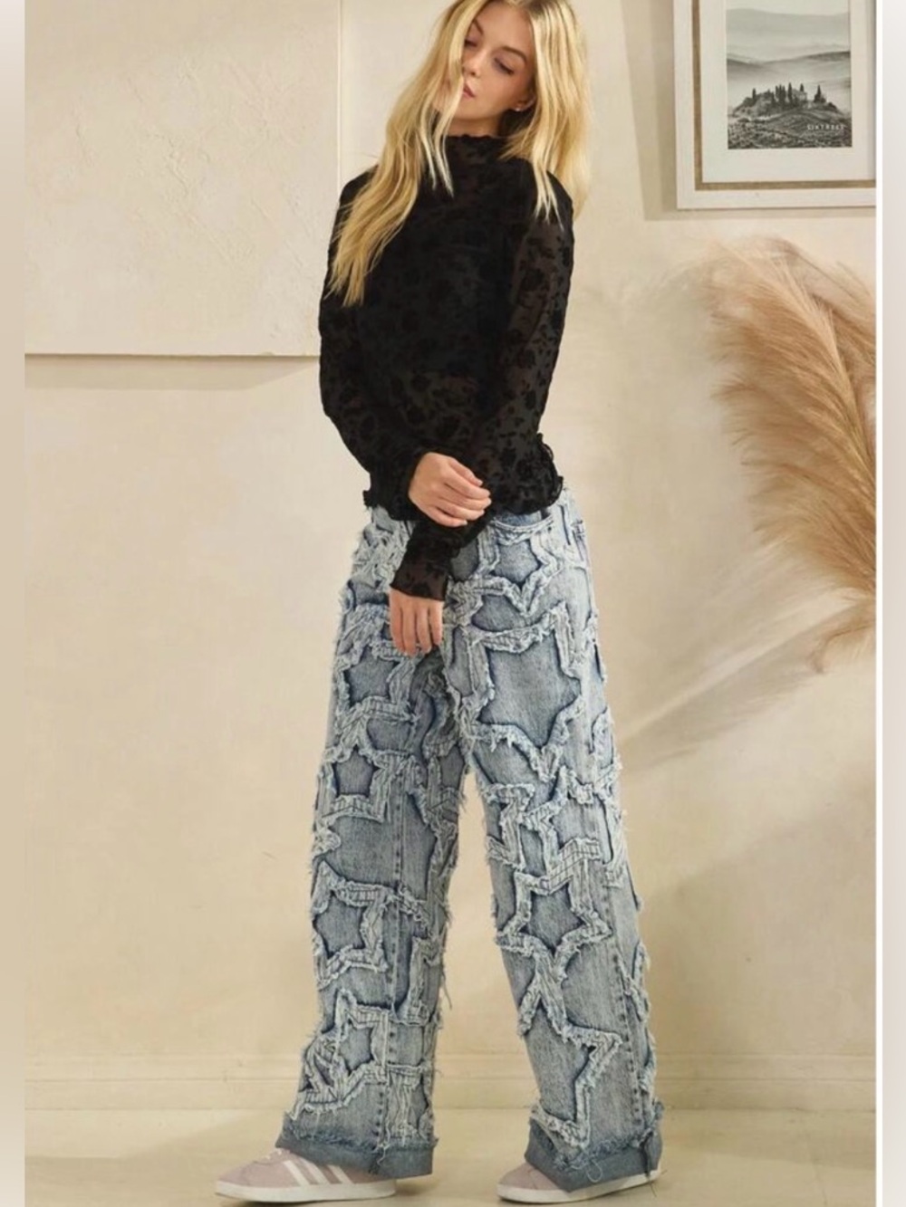 Oli & Hali ”Star Party”  Star-Appliqué Wide Leg Jeans ~ Size XL ~ NWOT - Picture 8 of 15